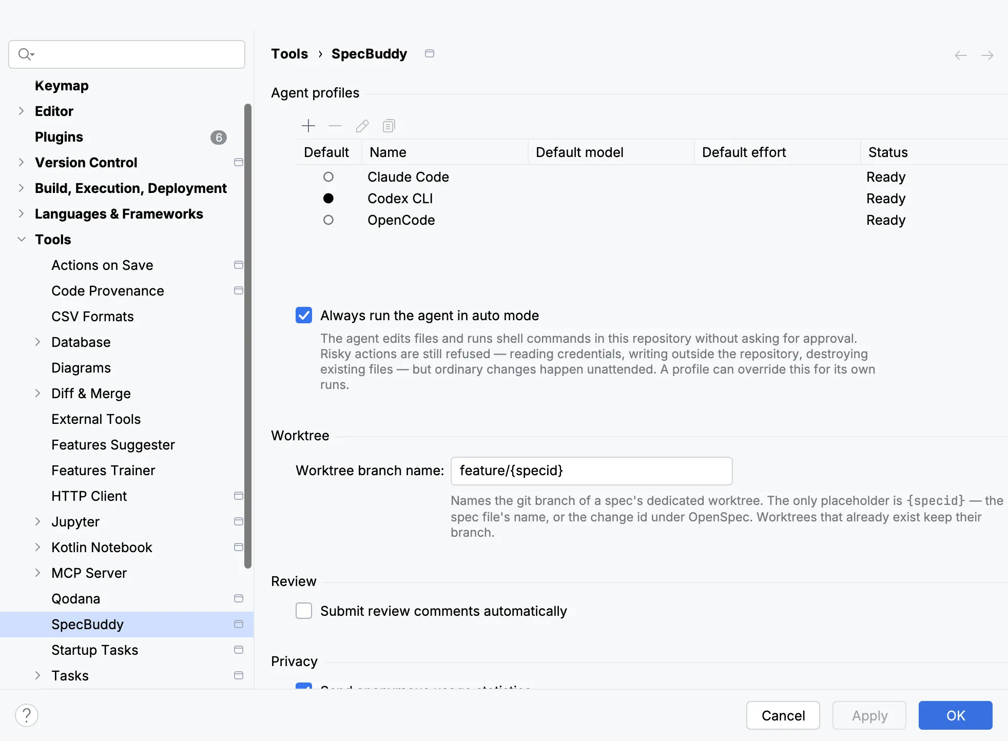 Agent profiles in settings